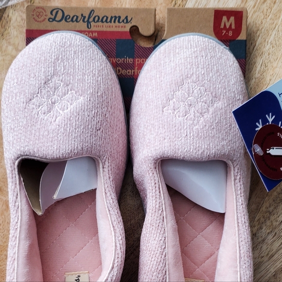 New Womens Size M 7-8 Chenille Slippers Dearfoams Dusty Pink - Picture 5 of 7